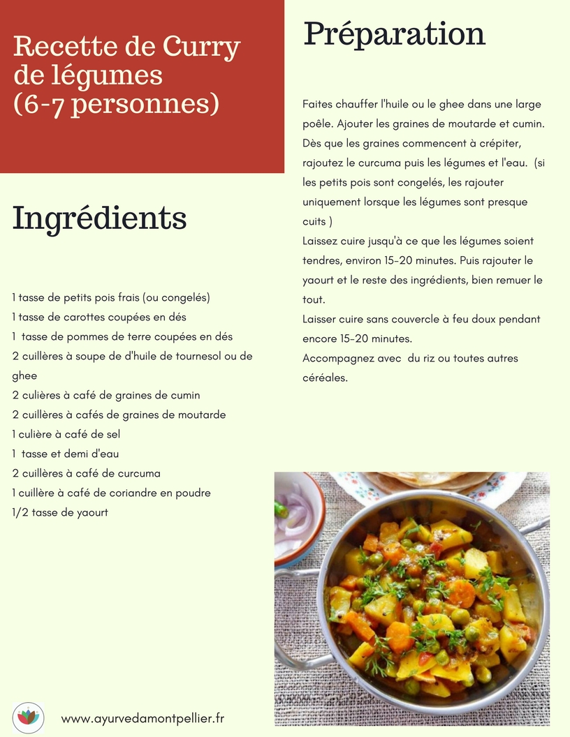 Recette curry de légumes , tridoshique